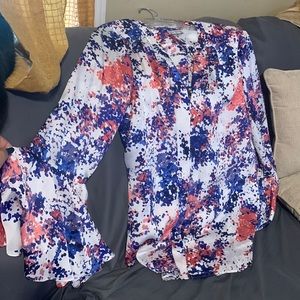 Tahari silk long flair sleeve button up